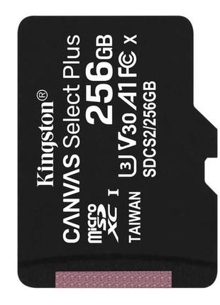 Карта памяти kingston microsdxc 256gb canvas select plus a1 uhs-1 u3 (r-100 mb/s, w-85 mb/s)