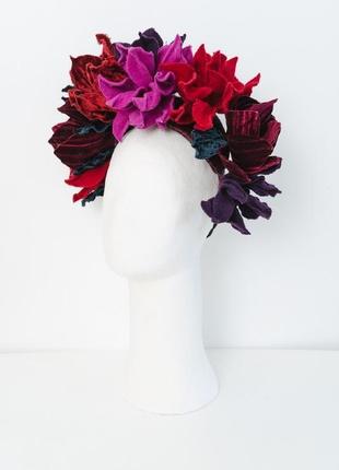 Обруч--вінок на голову з квітами ручної роботи6 фото