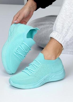 Зеленые мятные женские спортивные кроссовки тканевые текстильные5 фото