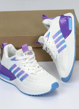 Кроссовки белые фиолетовые текстильные для спортзала на каждый день легкие удобные