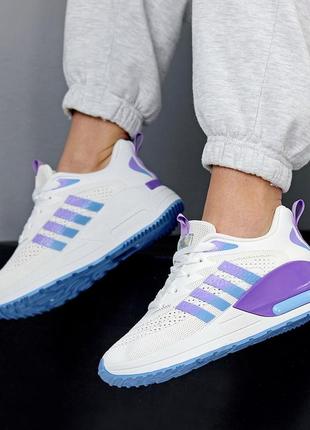 Кросівки білі фіолетові текстильні для спортзалу на кожен день легкі зручні3 фото