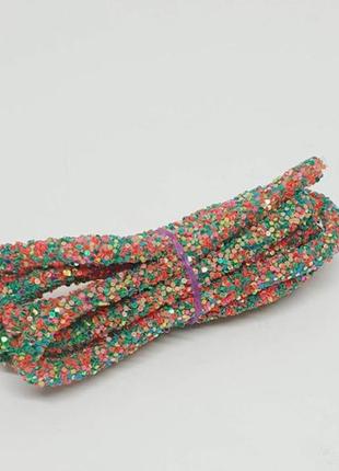 Порожнистий шнур (блискітки) 6 мм, колір-зелений+корал, 1 м