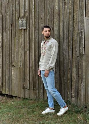 Вышитая рубашка мужская льняная рубашка вышиванка для мужчин