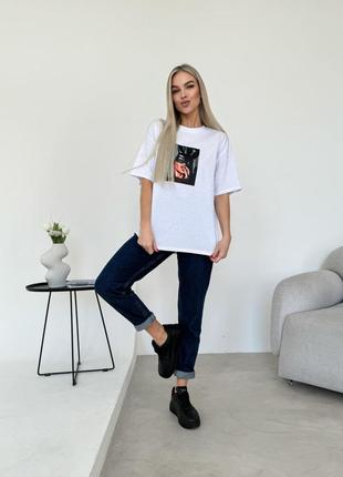 Женская футболка с принтом в стиле оверсайз/ 42-46 / мод 90312 фото