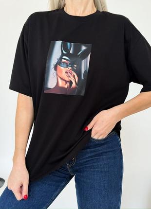 Женская футболка с принтом в стиле оверсайз/ 42-46 / мод 90313 фото