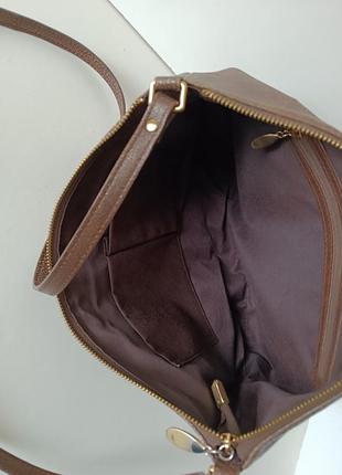 Стильная кожаная бронзовая сумка сумочка через плечо кросс боди шопер на молнии7 фото