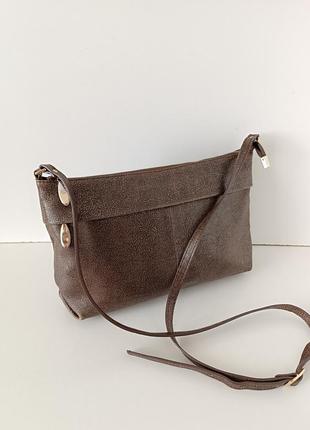 Стильная кожаная бронзовая сумка сумочка через плечо кросс боди шопер на молнии3 фото
