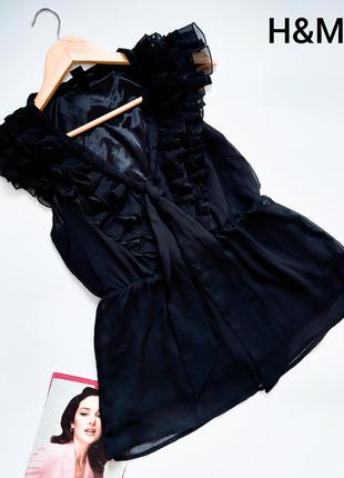 Женская черная блуза с рюшами и с галстуком, приталенная с подкладкой от бренда h&amp;m1 фото