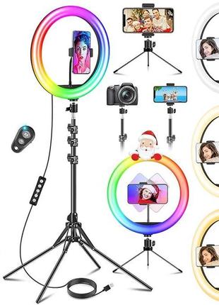 Rgb 12-дюймовая кольцевая лампа для селфи с выдвижной подставкой для штатива длиной 150 см,