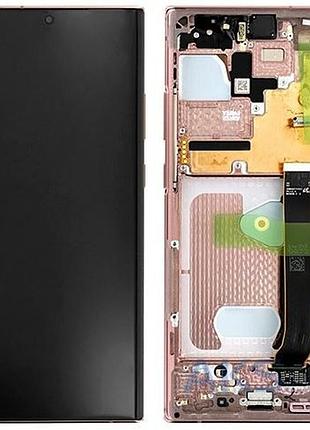 Дисплей для samsung n985, n986 galaxy note 20 ultra с сенсором и рамкой, бронзовый, оригинал, gh82-23596d