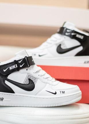 6110 nike air force 1 mid белые с черным кроссовки найк аир форс