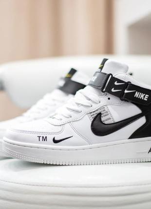 6110 nike air force 1 mid белые с черным кроссовки найк аир форс2 фото