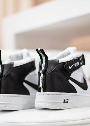 6110 nike air force 1 mid белые с черным кроссовки найк аир форс4 фото