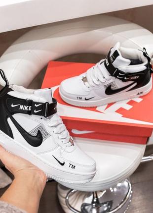 6110 nike air force 1 mid белые с черным кроссовки найк аир форс8 фото