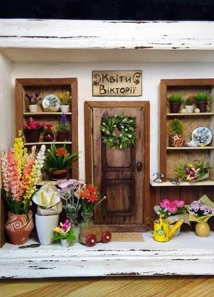 Ключниця у вигляді румбокса "квіткова крамниця"1 фото