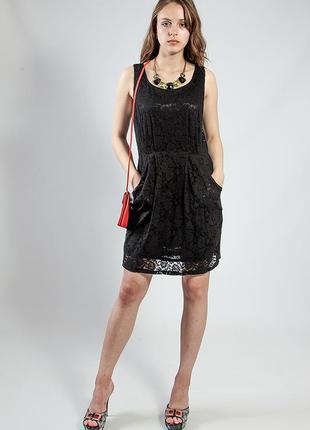 Жіноче плаття чорне гіпюрове літнє з кишенями код м19513 фото