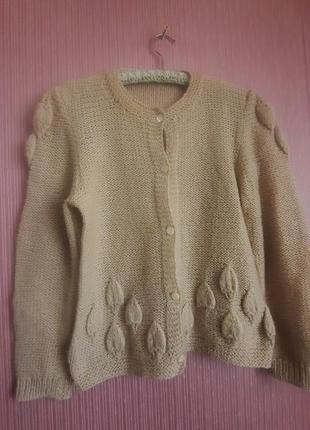 Винтажная вязаная кофта кардиган ручной работы шерсть