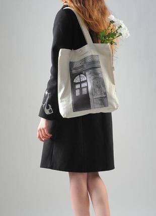 Арт шоппер с карманом, эко сумка с фото принтом двери, сумка для покупок, хлопковая сумка, авоська2 фото