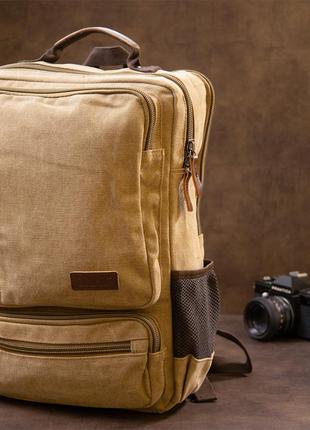 Рюкзак текстильный дорожный унисекс на два отделения vintage 20616 бежевый6 фото