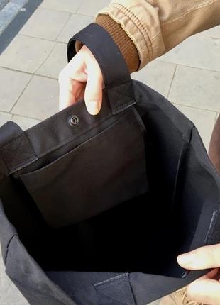 Чорна еко-сумка з фото принтом яблуневий цвіт, шопер з кишенею, еко-торба, сумка для покупок3 фото