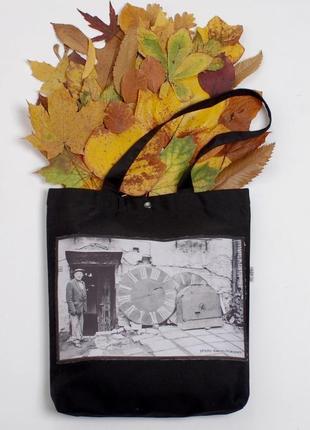Арт шопер з фото принтом дворик, чорна еко сумка, арт торба, мистецтво,повсякденна сумка для покупок2 фото