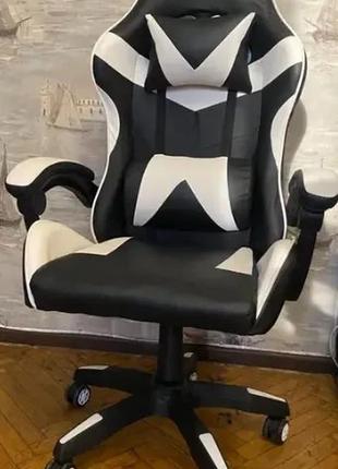 Кресло для геймеров с подушками bonro prestige, кресло геймерское черно-белое игровое для школьника9 фото
