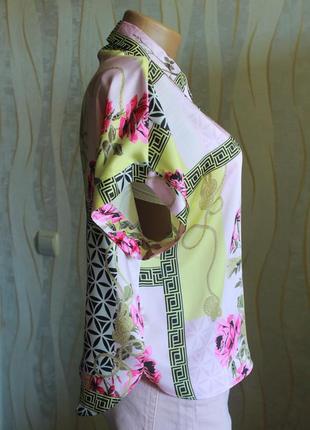 Широкая летняя сатиновая атласная рубашка гавайка оверсайз в платковом принте от river island4 фото