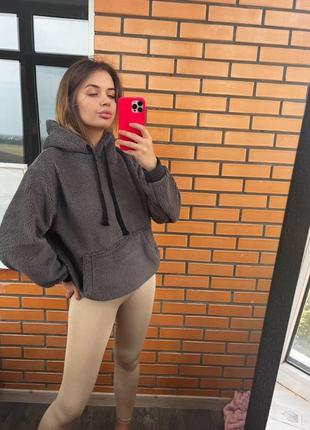 Женское плюшевое худи толстовка с капюшоном