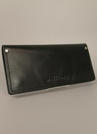 Гаманець slim wallet (чорна гладка шкіра)3 фото