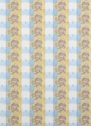 Неразрезанный лист из банкнот нбу номиналом 1 грн 60 шт. коллекционные листы банкнот. неразрезанные гривны