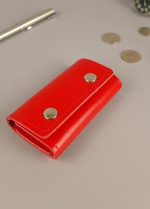 Ключница на 4 карабина (красная гладкая кожа)4 фото