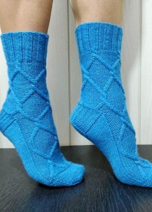 Жіночі в'язані шкарпетки з напіввовняної пряжі4 фото