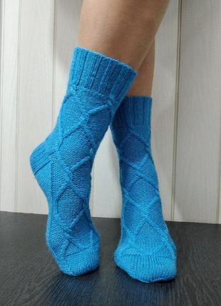 Жіночі в'язані шкарпетки з напіввовняної пряжі5 фото