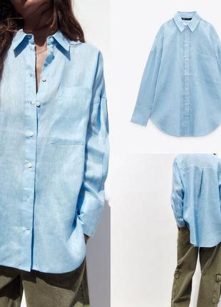 Zara льняная рубашка,новая коллекция6 фото