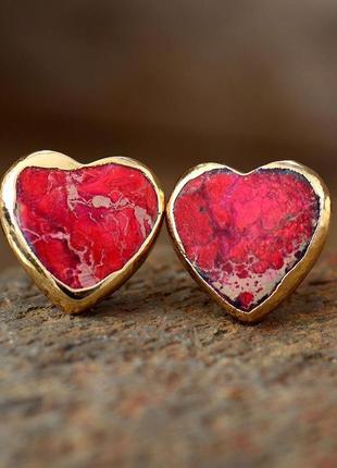 Сережки з натуральним каменем «heart of fire jaspis»1 фото