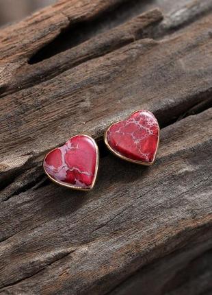 Серги-шпильки з натурального каменю «little hearts»4 фото