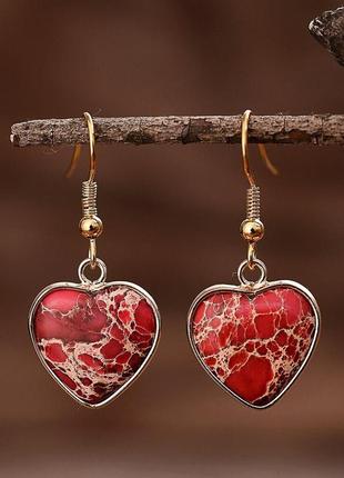 Сережки «червоне серце» з натурального каменю яшми.1 фото