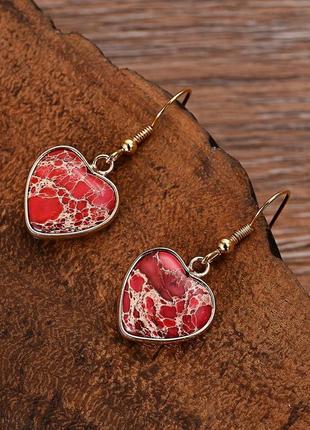 Сережки «червоне серце» з натурального каменю яшми.2 фото