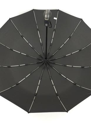 Мужской черный зонт автомат 12 карбоновых тройных спиц антишторм10 фото