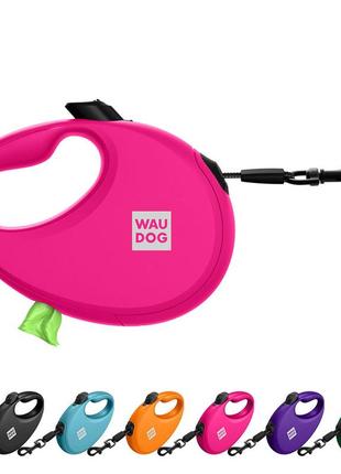 Поводок-рулетка для собак waudog r-leash с контейнером для пакетов, светоотражающая лента, l, до 40 кг, 5 м,