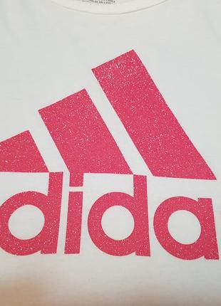 Футболка дитяча біла, логотип із блискітками adidas, адідас розмір l/g 14 оригінал9 фото