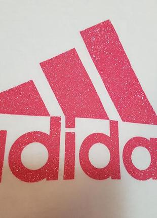 Футболка детская белая, логотип с блестками adidas, адидас размер l/g 14 оригинал10 фото