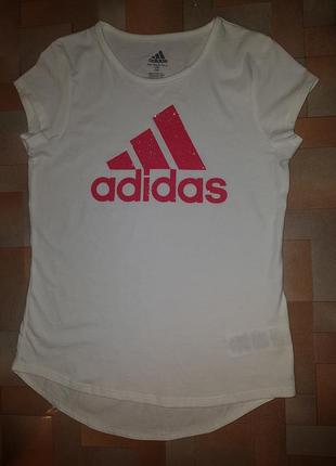 Футболка детская белая, логотип с блестками adidas, адидас размер l/g 14 оригинал3 фото