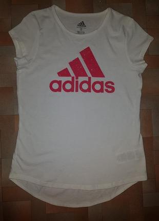 Футболка детская белая, логотип с блестками adidas, адидас размер l/g 14 оригинал2 фото