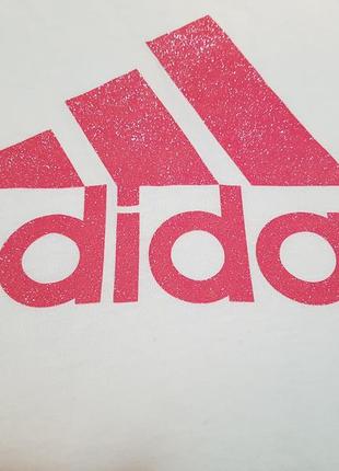 Футболка детская белая, логотип с блестками adidas, адидас размер l/g 14 оригинал8 фото