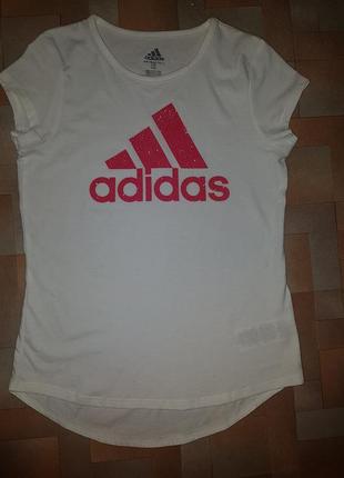 Футболка детская белая, логотип с блестками adidas, адидас размер l/g 14 оригинал