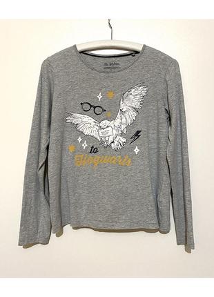 Hogwarts 12-14 років лонгслів кофта сіра з принтом сова букля окуляри