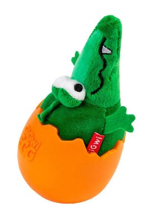 Іграшка для собак крокодил-неваляйко з пискавкою gigwi egg, текстиль, гума, 14 см