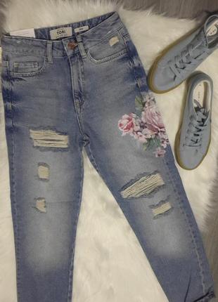 Крутые  mom джинсы с принтом супер цена!3 фото