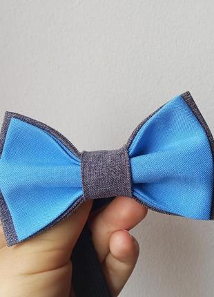Краватка-метелик сірий з блакитною вставкою / метелик синій блакитний